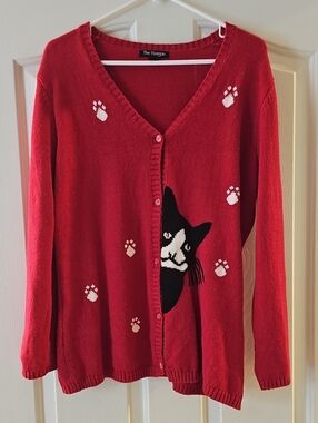 PARAGON Red Knit Cat Sweater Top
